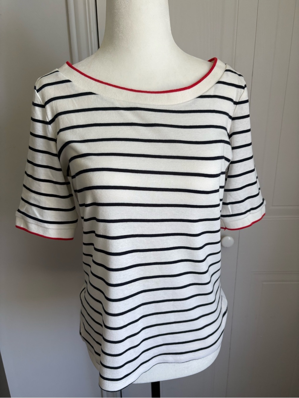 Esprit White Stripe Boatneck Top with Red Trim